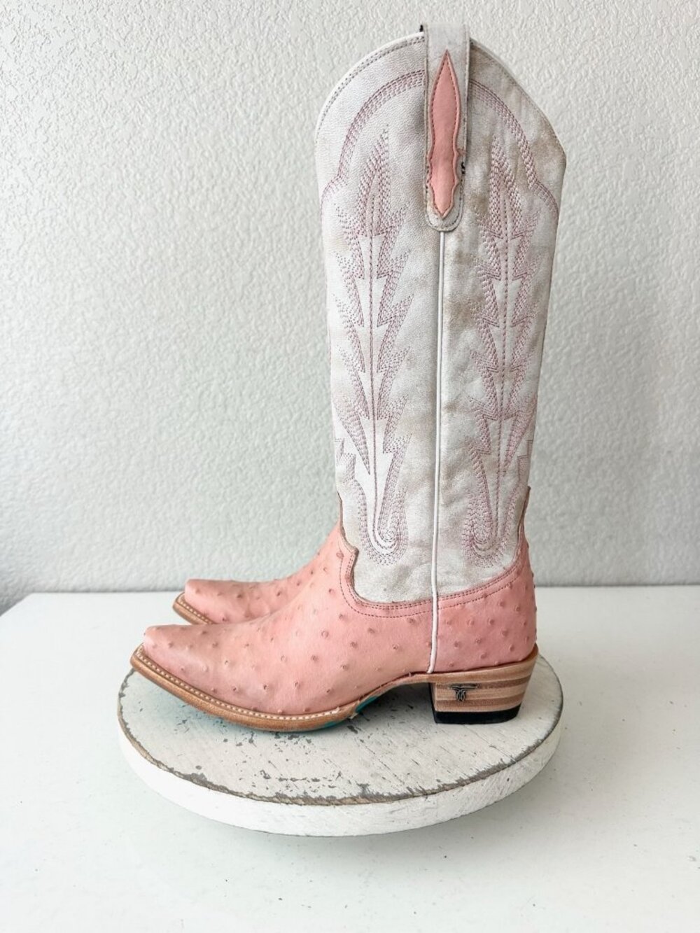 Lane SKYLIGHT Cowboy Boots Pink Ostrich Western Cowgirl Tall Snip Toe Womens 6.5 - Picture 4 of 12